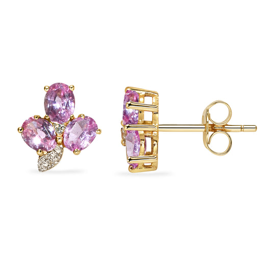 14k Pink Sapphire Diamond Leaf Earring