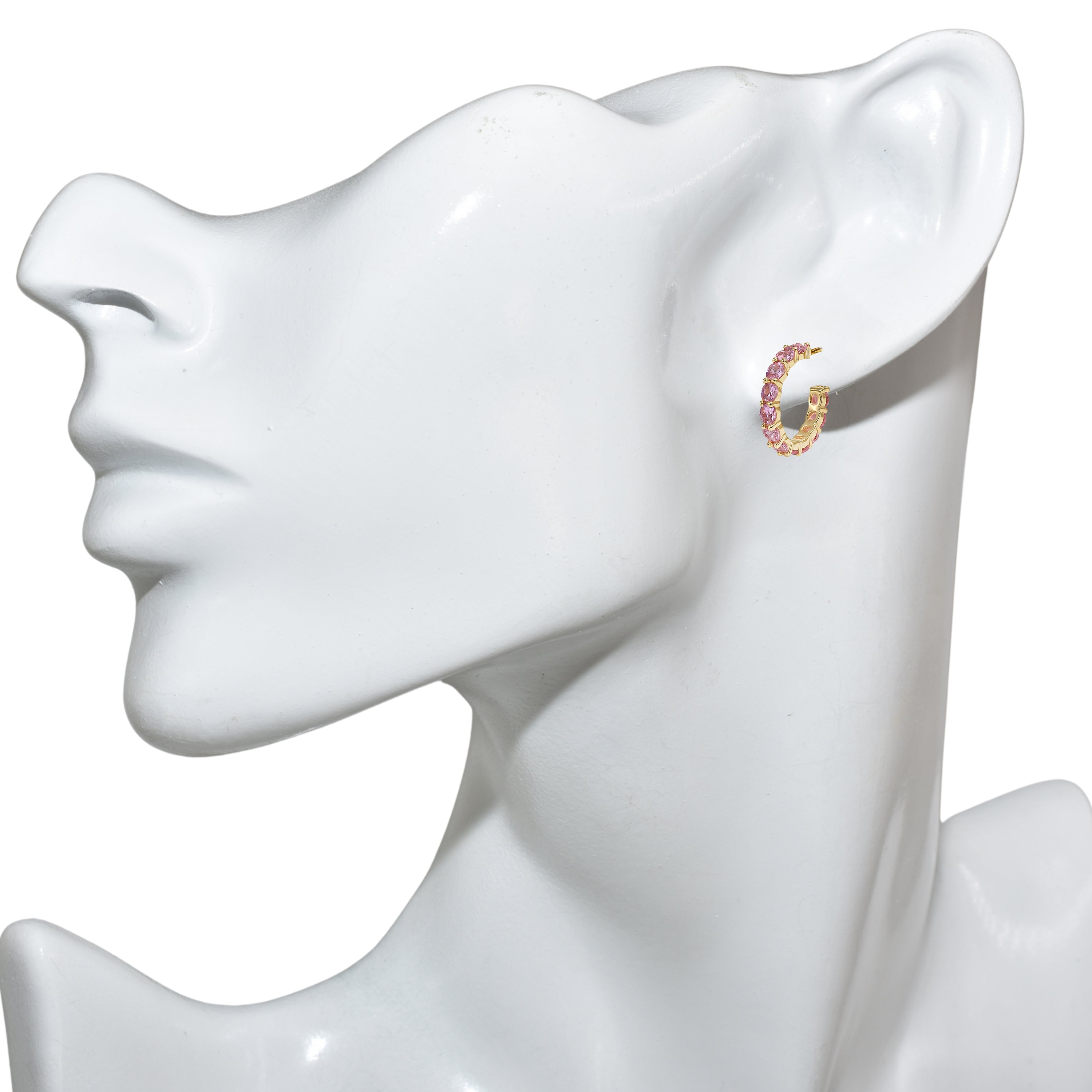 14k Pink Sapphire Round Cut Hoop Earring