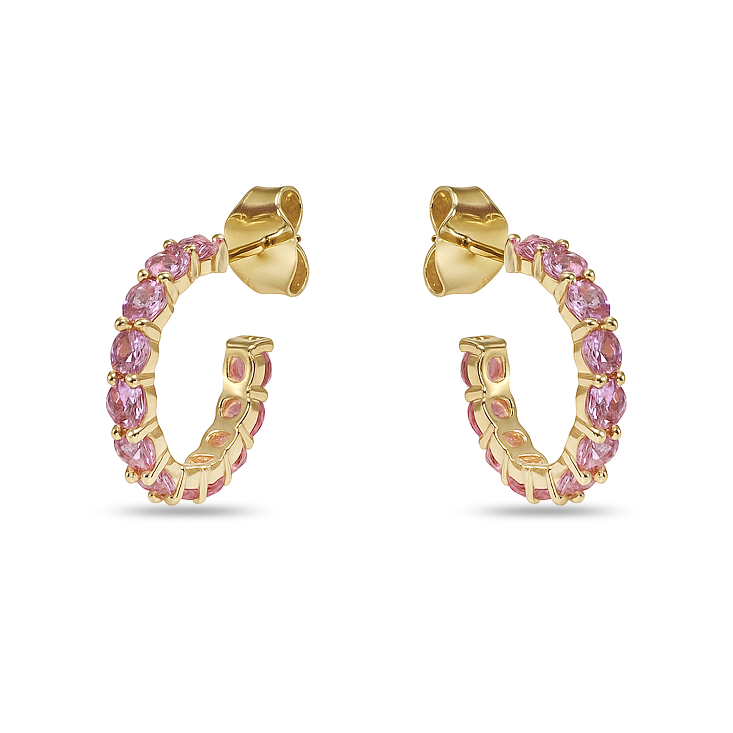 14k Pink Sapphire Round Cut Hoop Earring