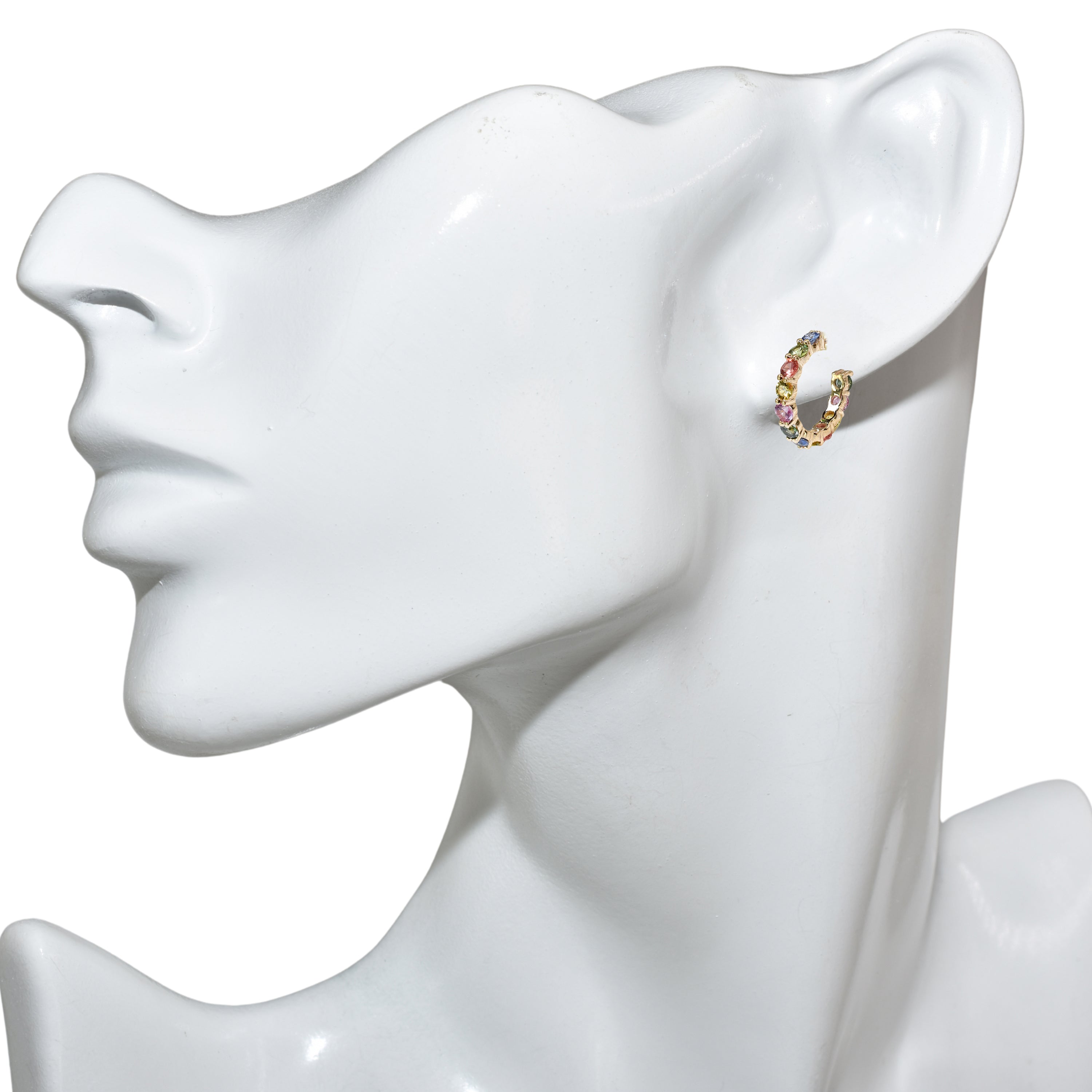 14k Multi Sapphire Round Cut Hoop Earring