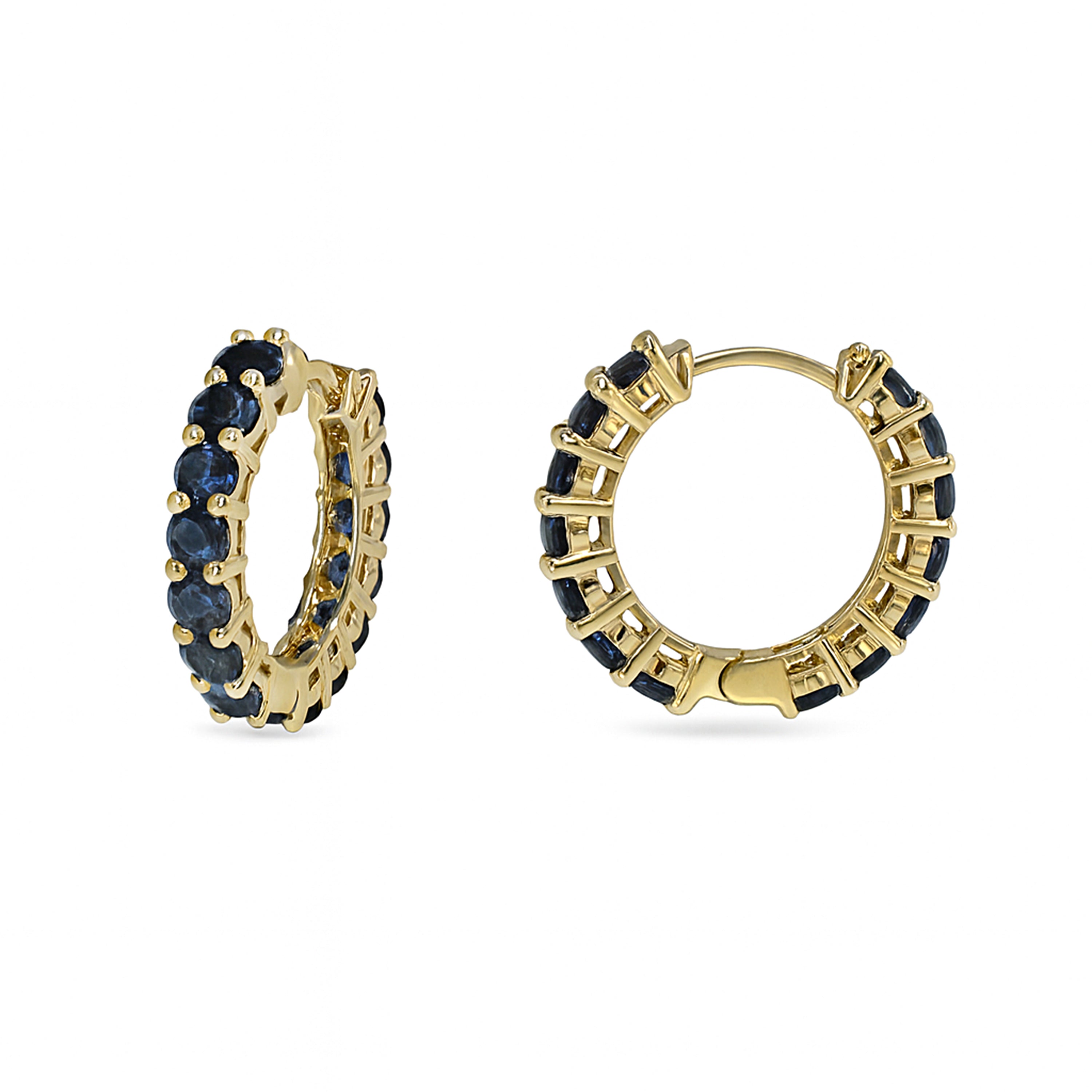 14k Sapphire Round Cut Hoop Earring