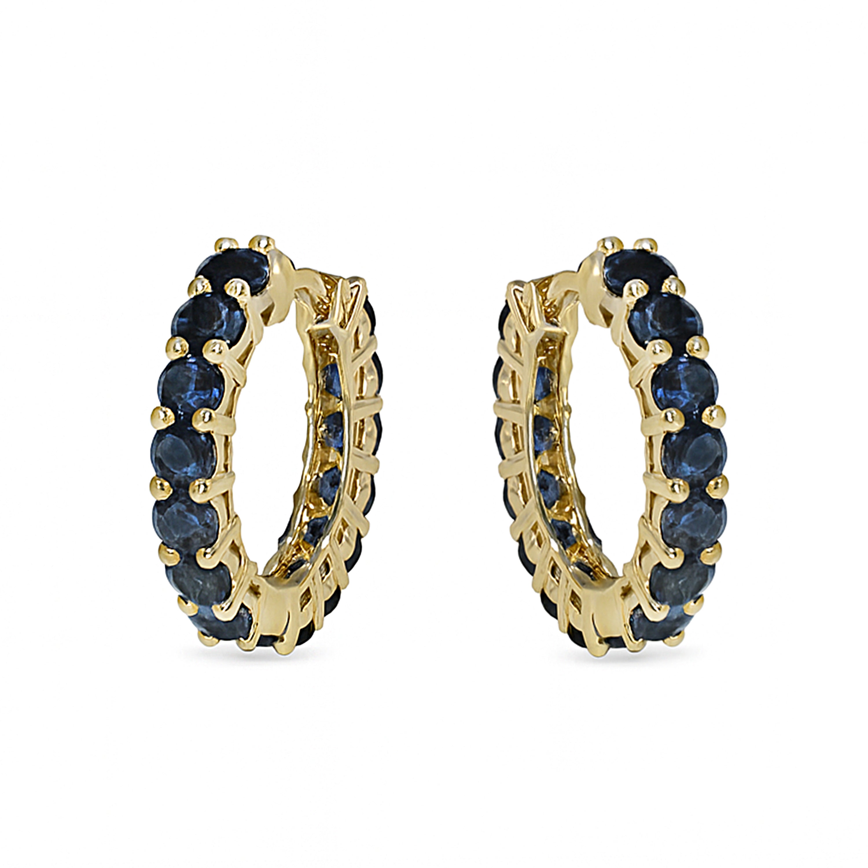 14k Sapphire Round Cut Hoop Earring