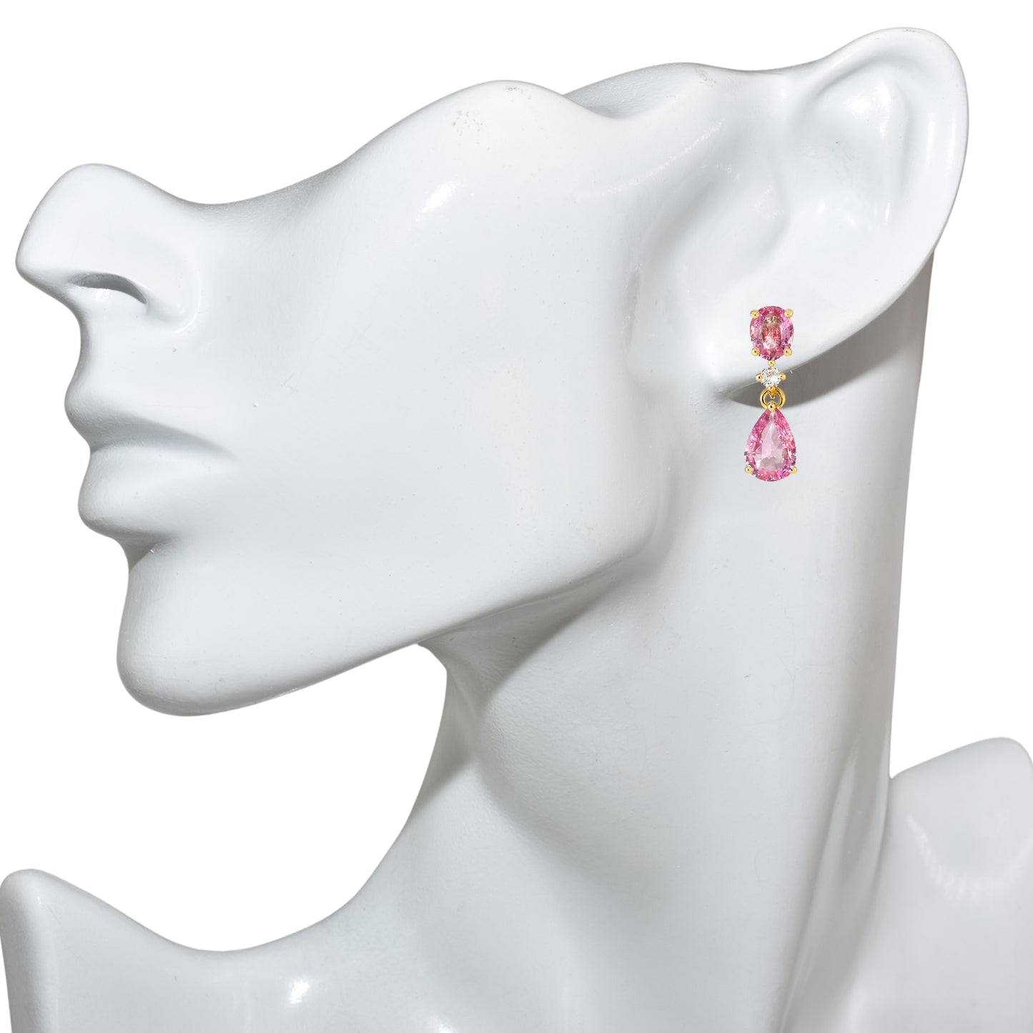 14k Pink Sapphire Diamond Oval & Pear Drop Earring