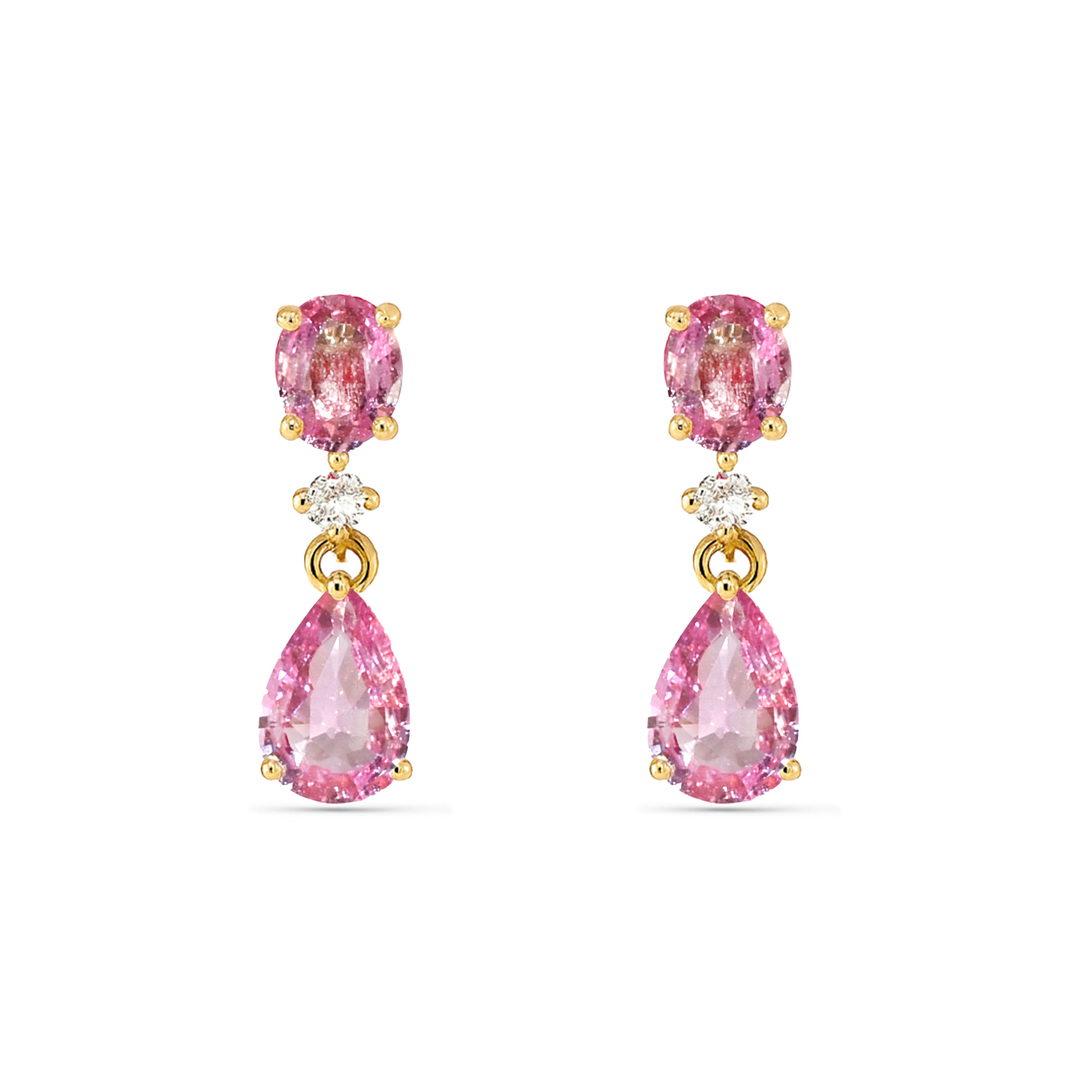 14k Pink Sapphire Diamond Oval & Pear Drop Earring