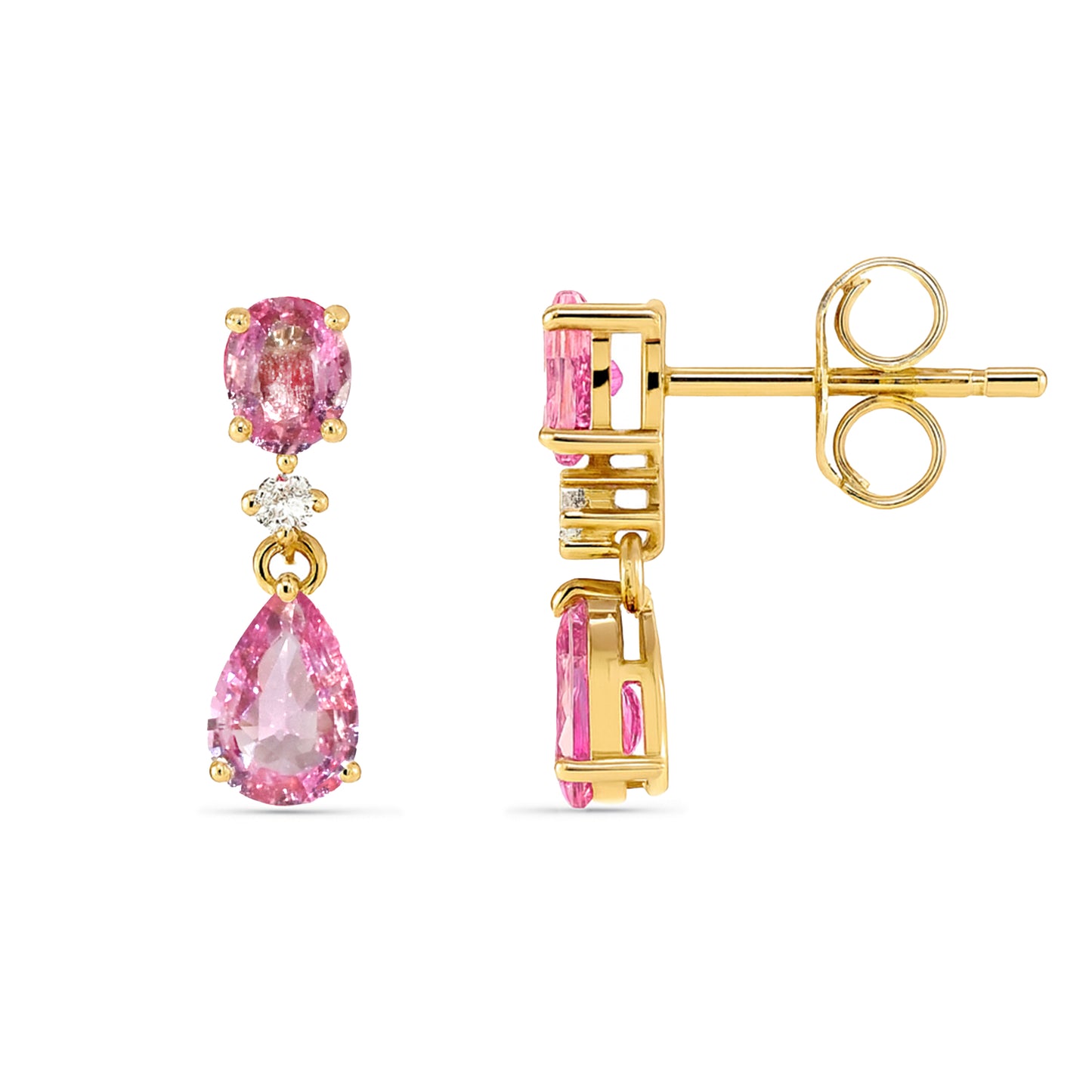 14k Pink Sapphire Diamond Oval & Pear Drop Earring