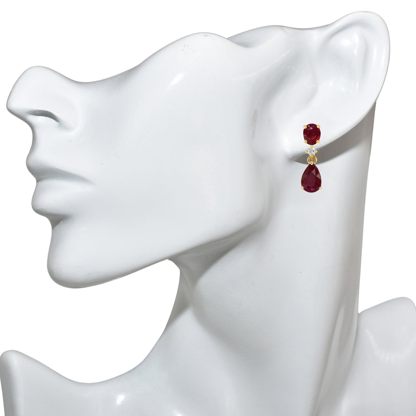 14k Ruby Diamond Oval & Pear Drop Earring