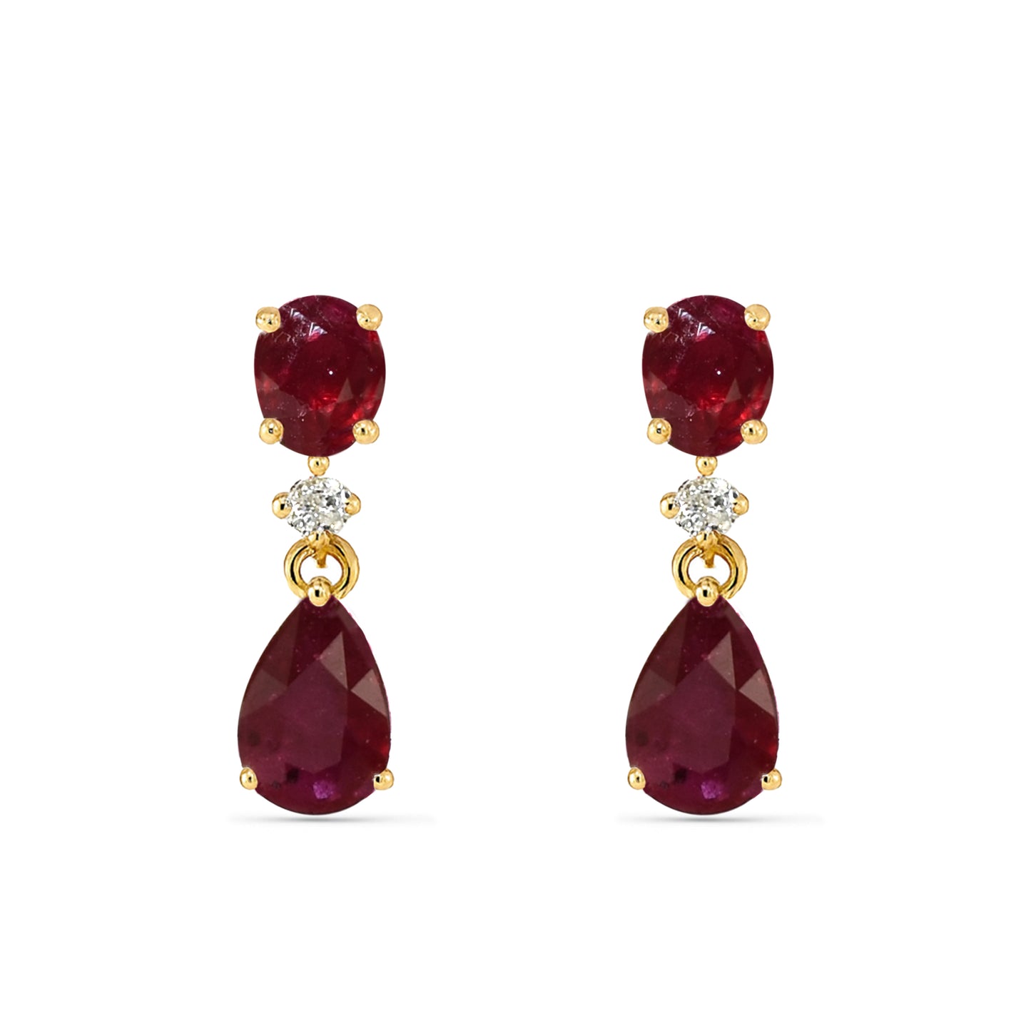 14k Ruby Diamond Oval & Pear Drop Earring