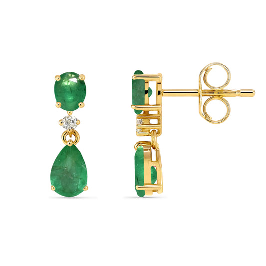 14k Emerald Diamond Oval & Pear Drop Earring