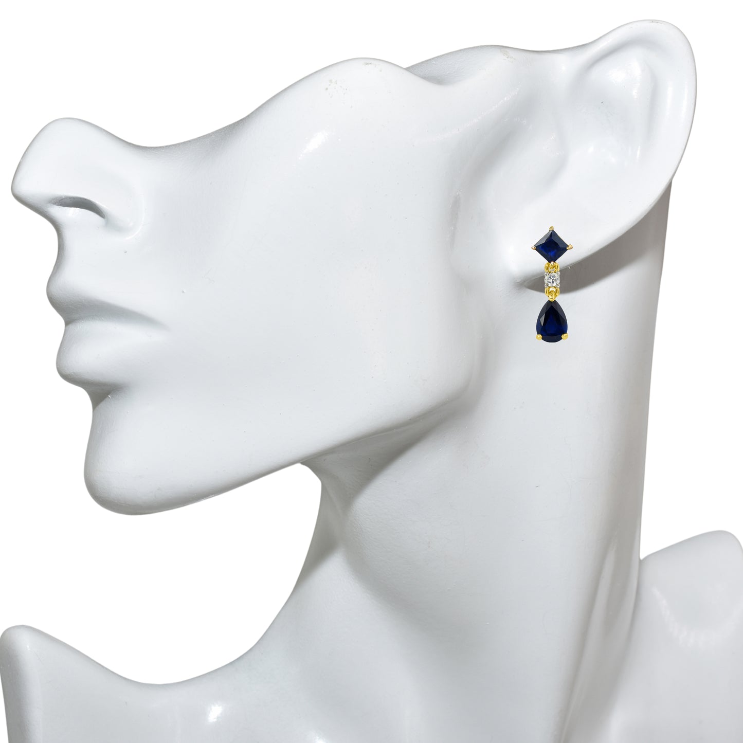 14k Sapphire Diamond Square & Pear Drop Earring