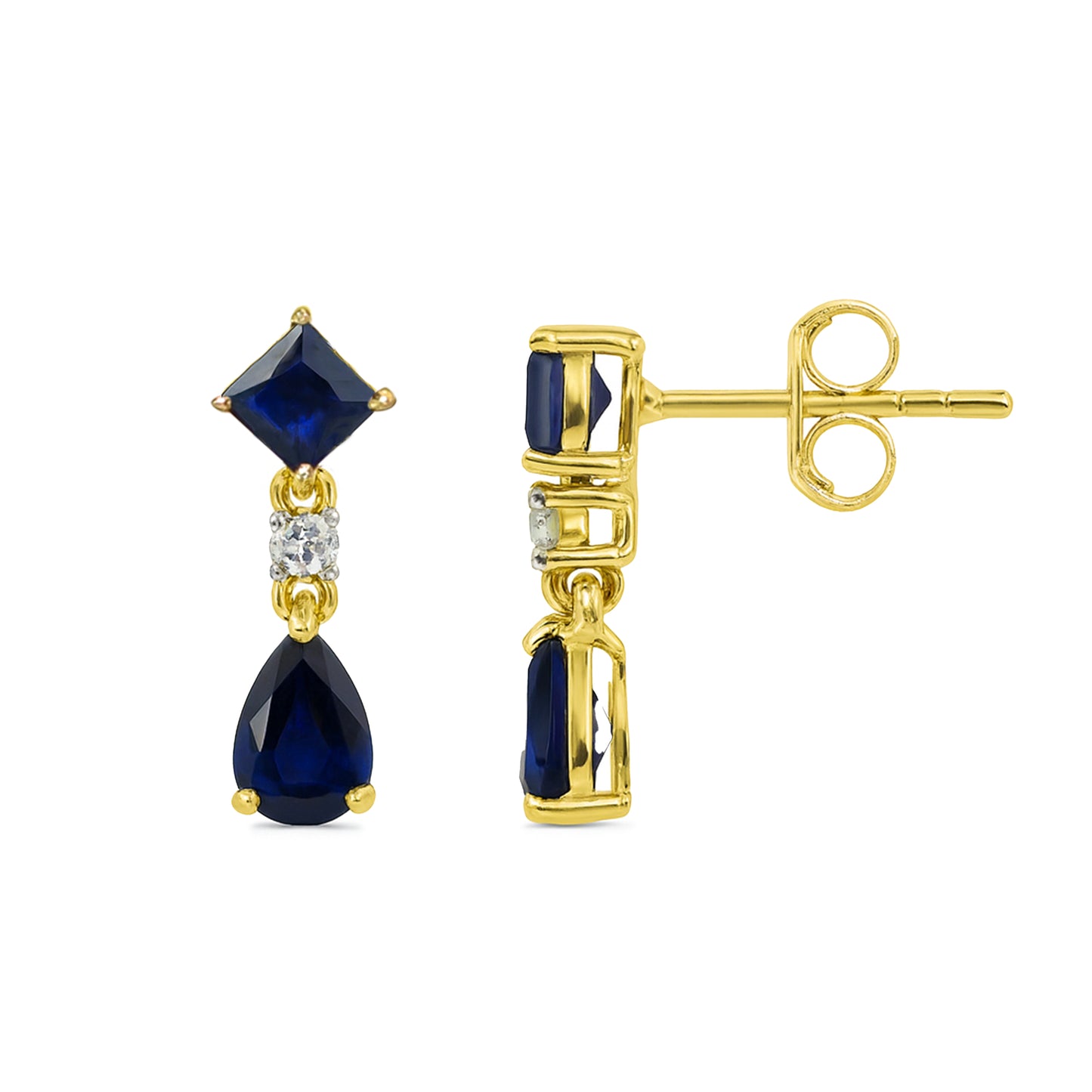 14k Sapphire Diamond Square & Pear Drop Earring