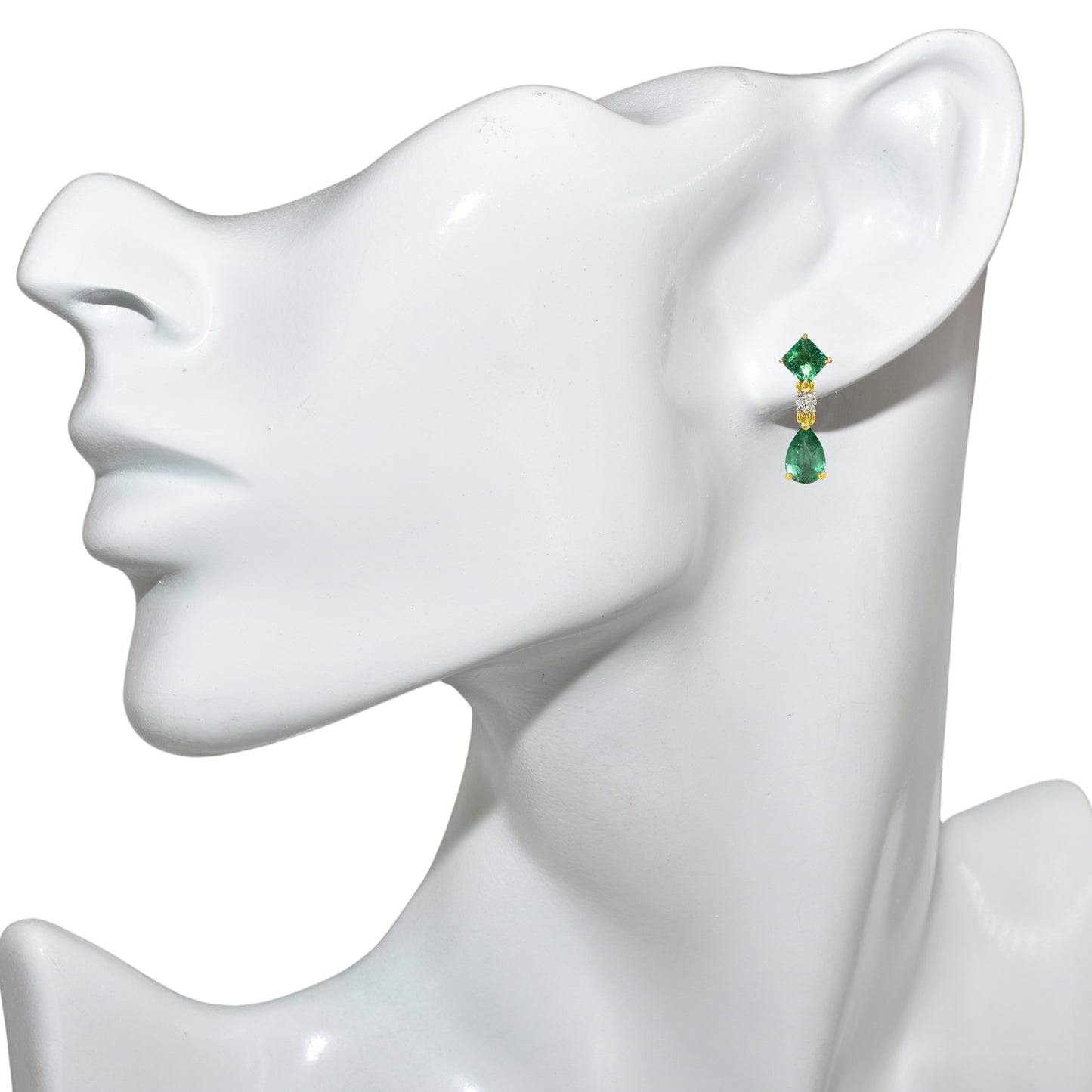 14k Emerald Diamond Square & Pear Drop Earring