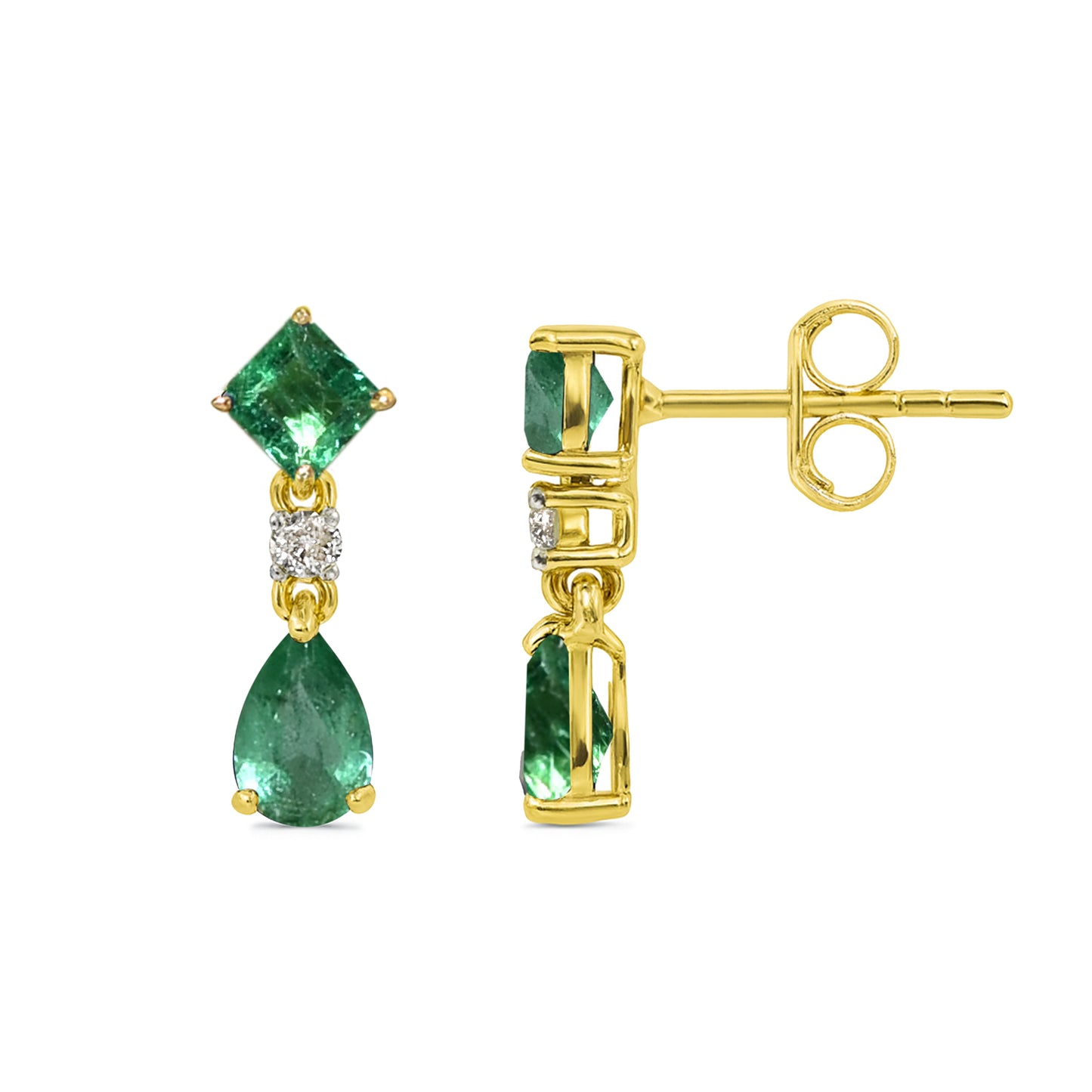 14k Emerald Diamond Square & Pear Drop Earring