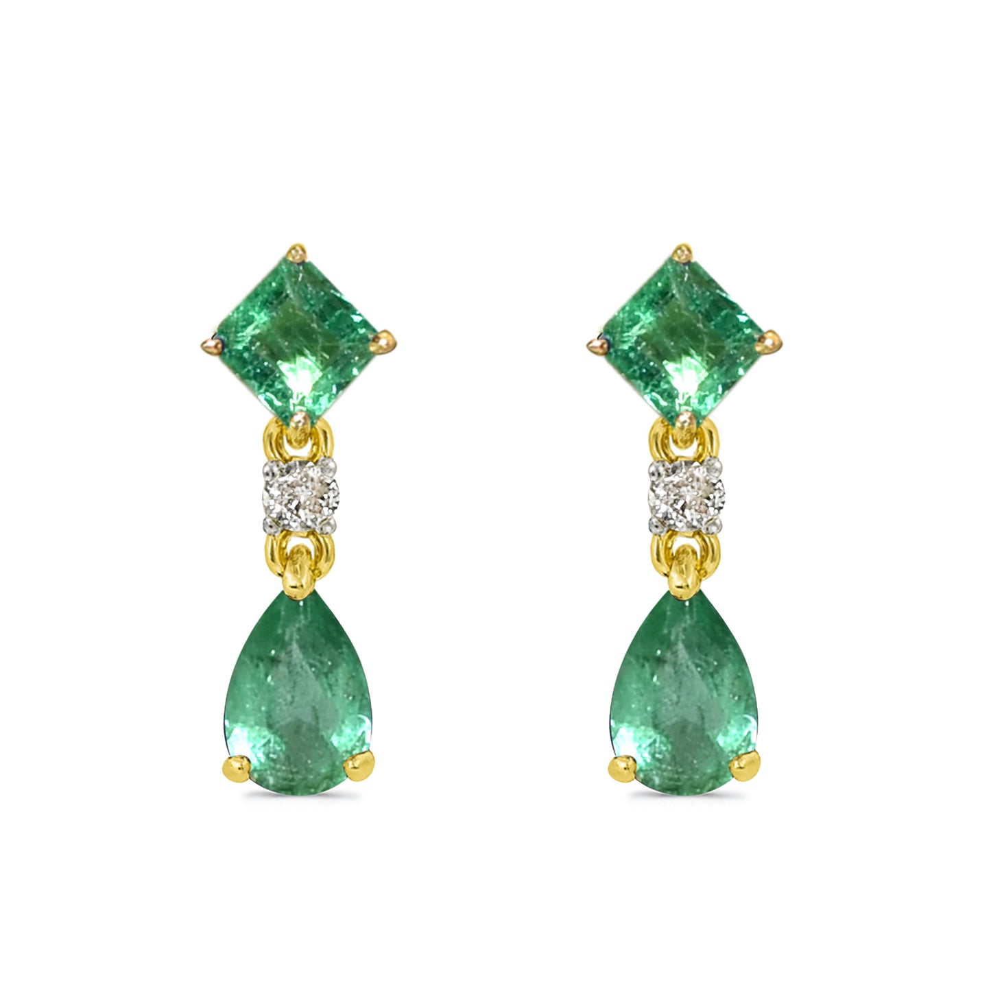14k Emerald Diamond Square & Pear Drop Earring