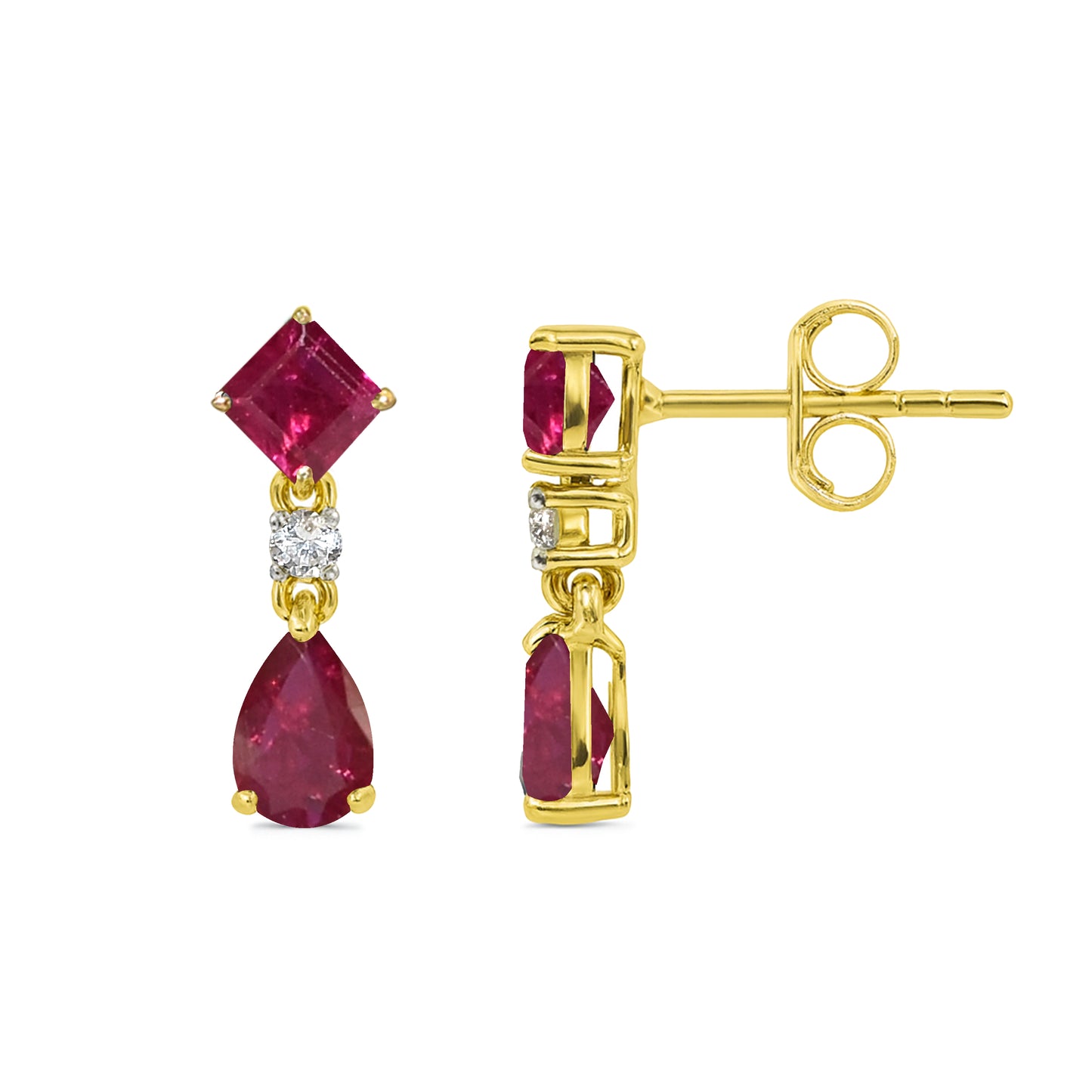 14k Ruby Diamond Square & Pear Drop Earring