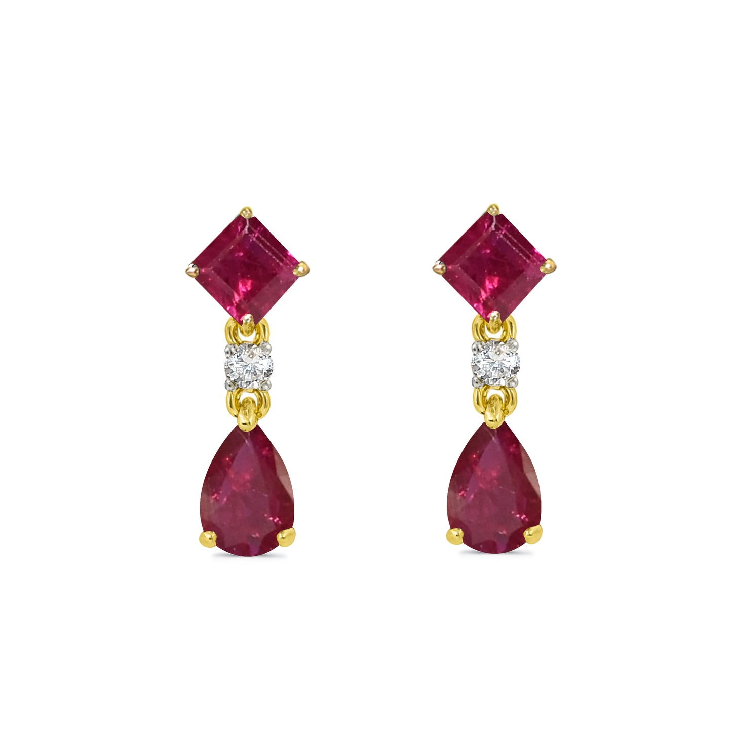 14k Ruby Diamond Square & Pear Drop Earring