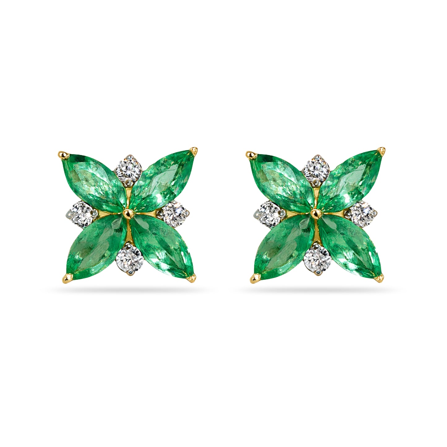 14k Emerald Diamond Cluster Flower Earring