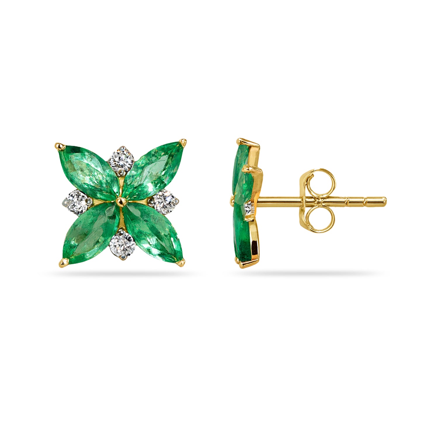 14k Emerald Diamond Cluster Flower Earring