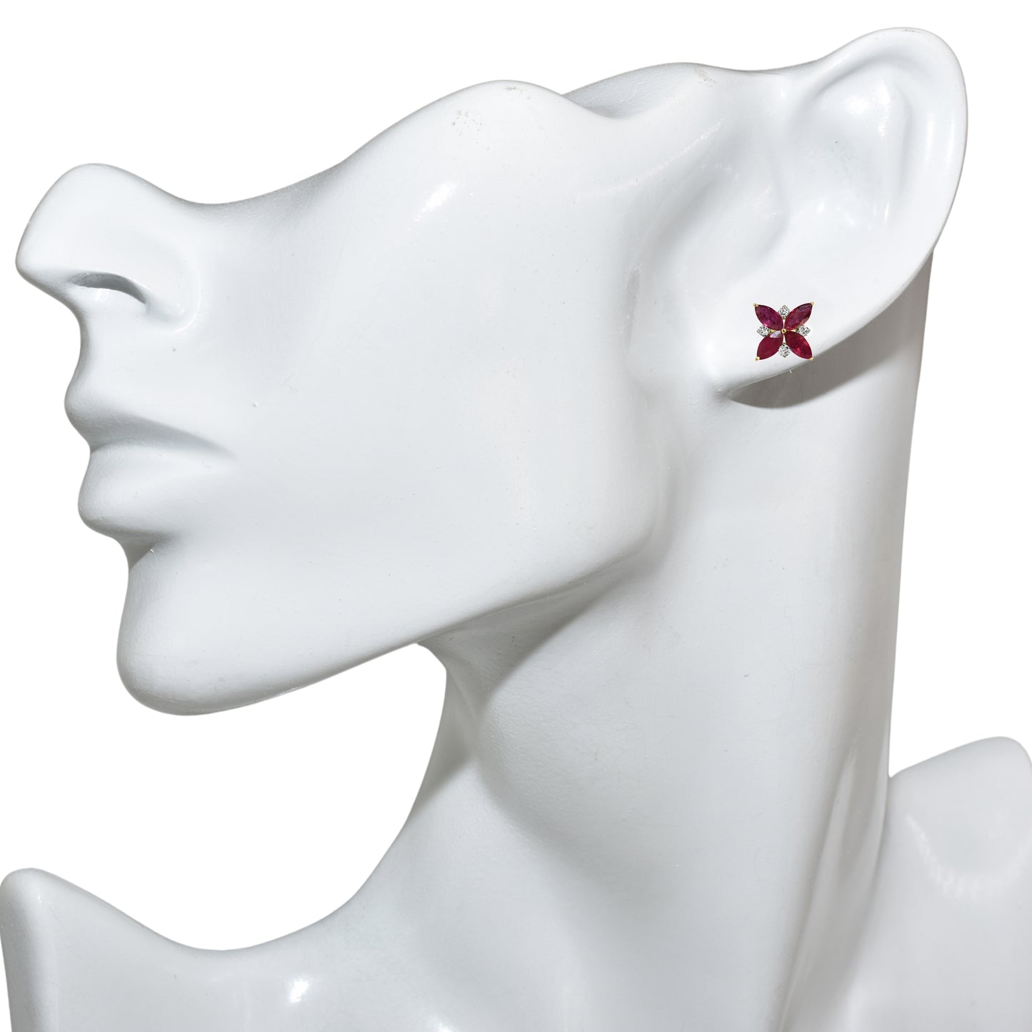 14k Ruby Diamond Cluster Flower Earring