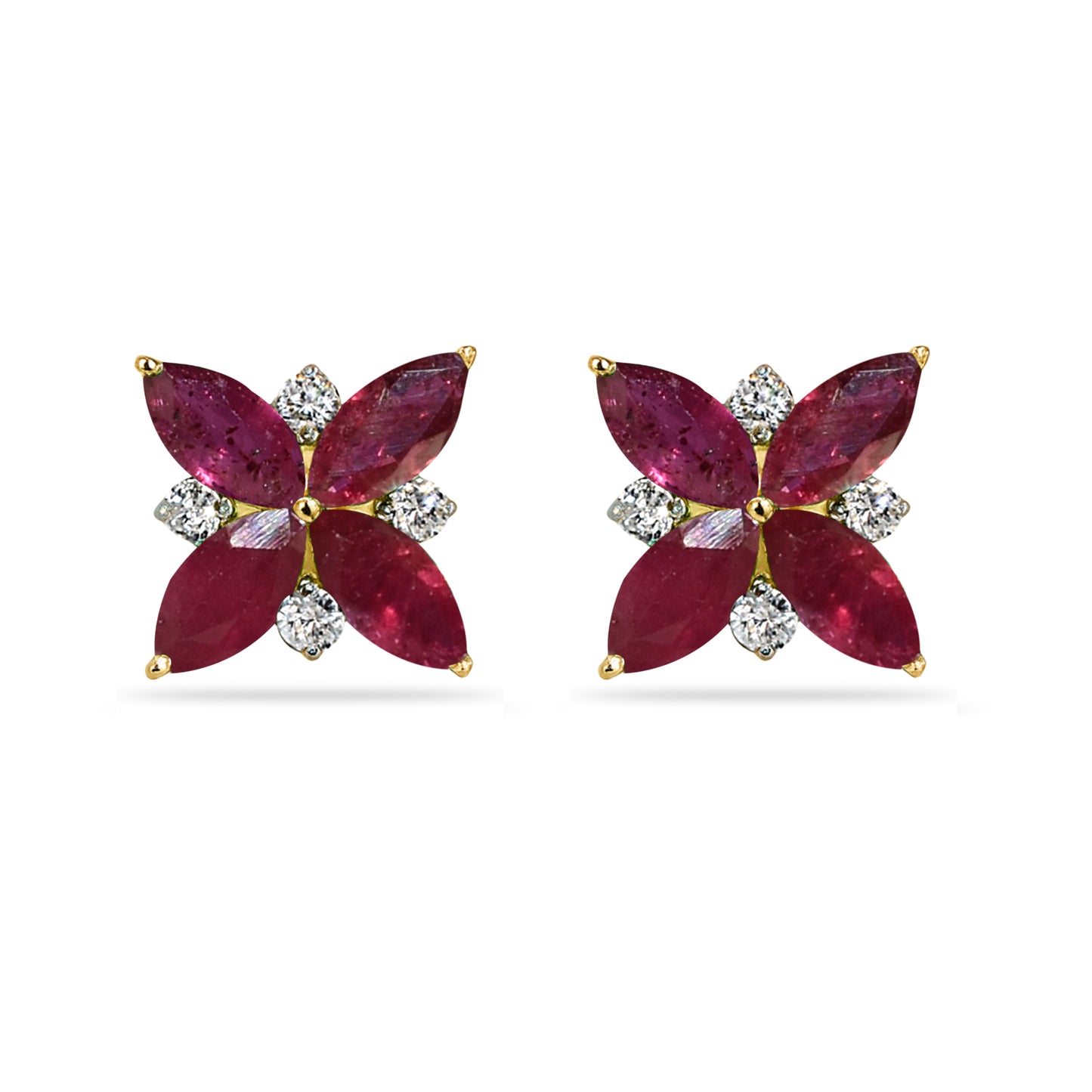 14k Ruby Diamond Cluster Flower Earring