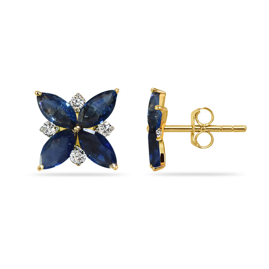 14k Sapphire Diamond Cluster Flower Earring