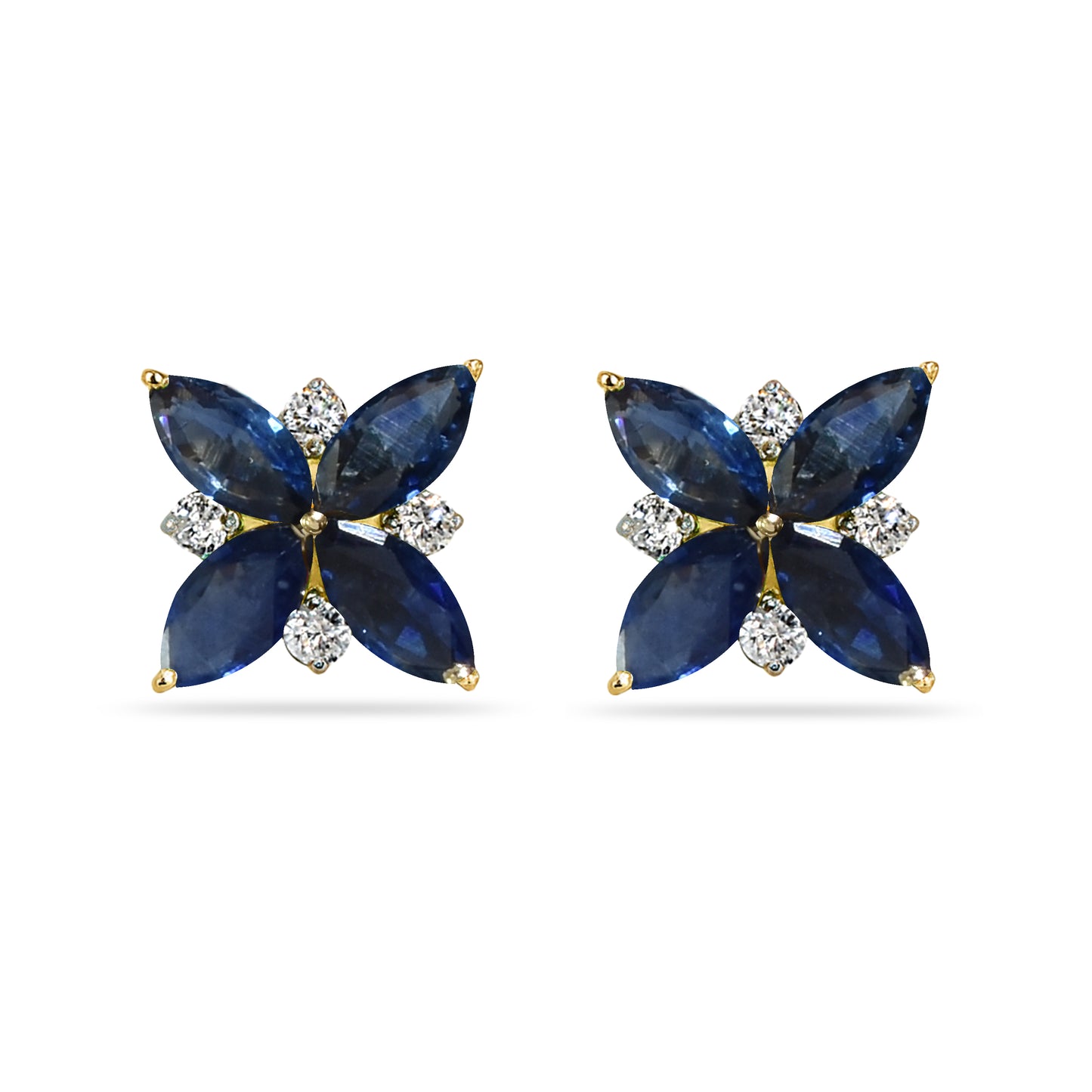 14k Sapphire Diamond Cluster Flower Earring