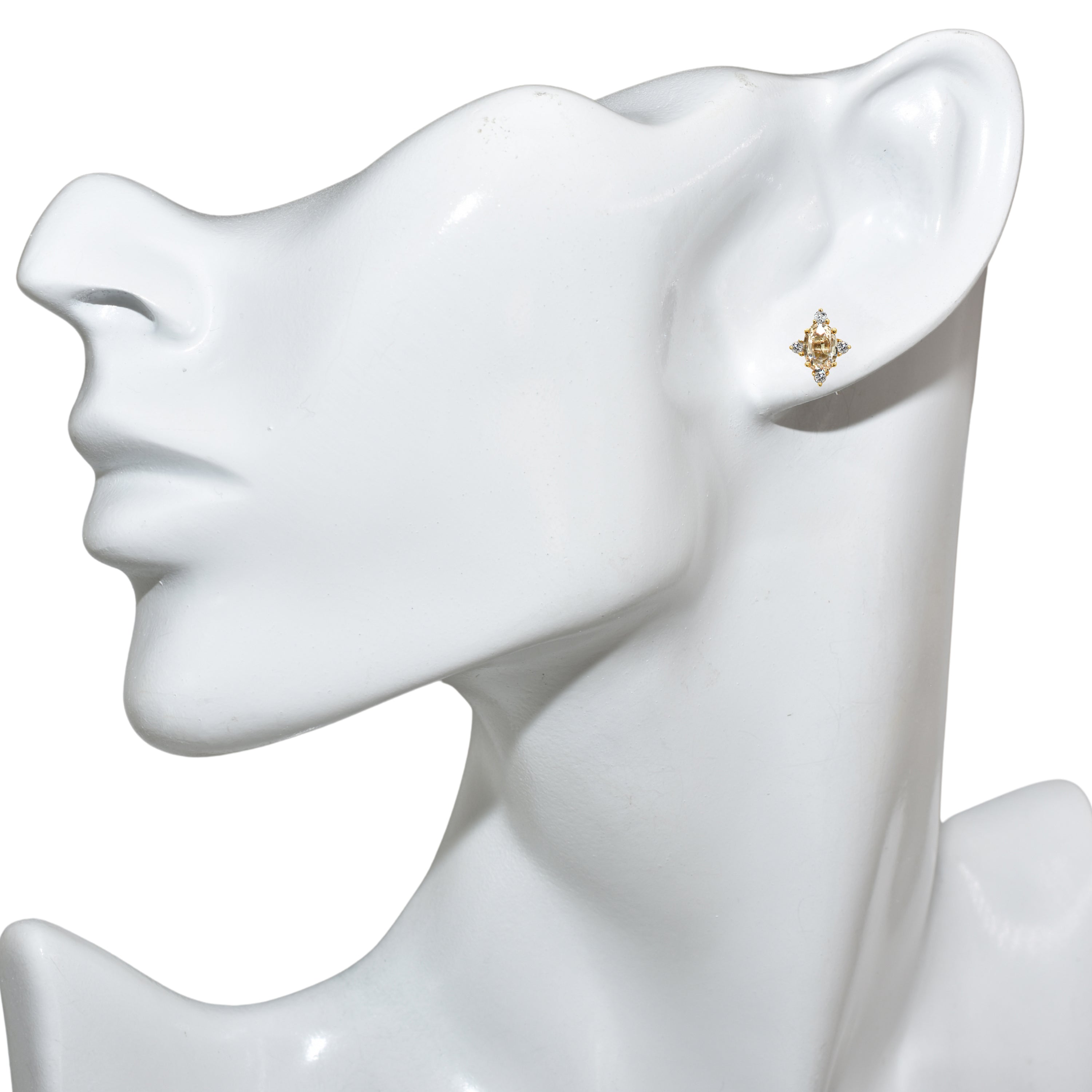 14k Yellow Sapphire Diamond Oval Star Earring