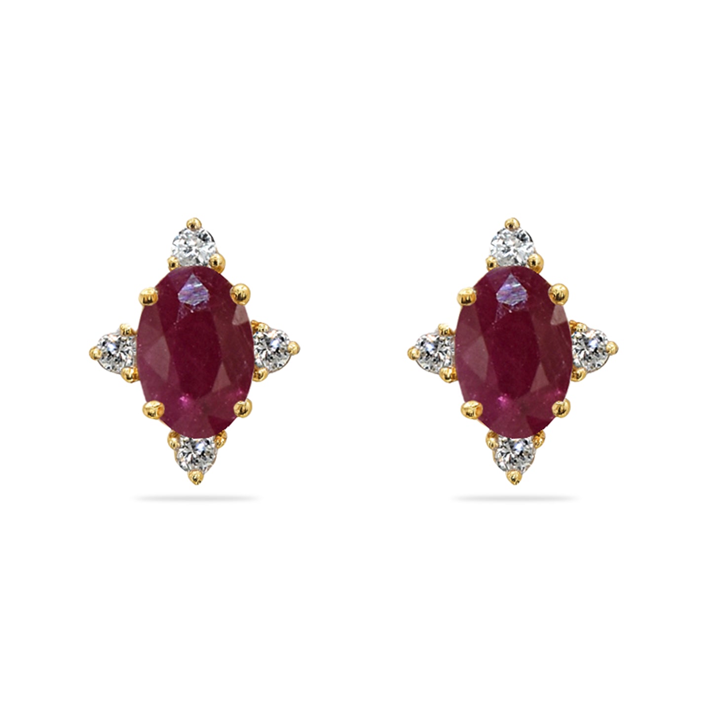 14k Ruby Diamond Oval Earring