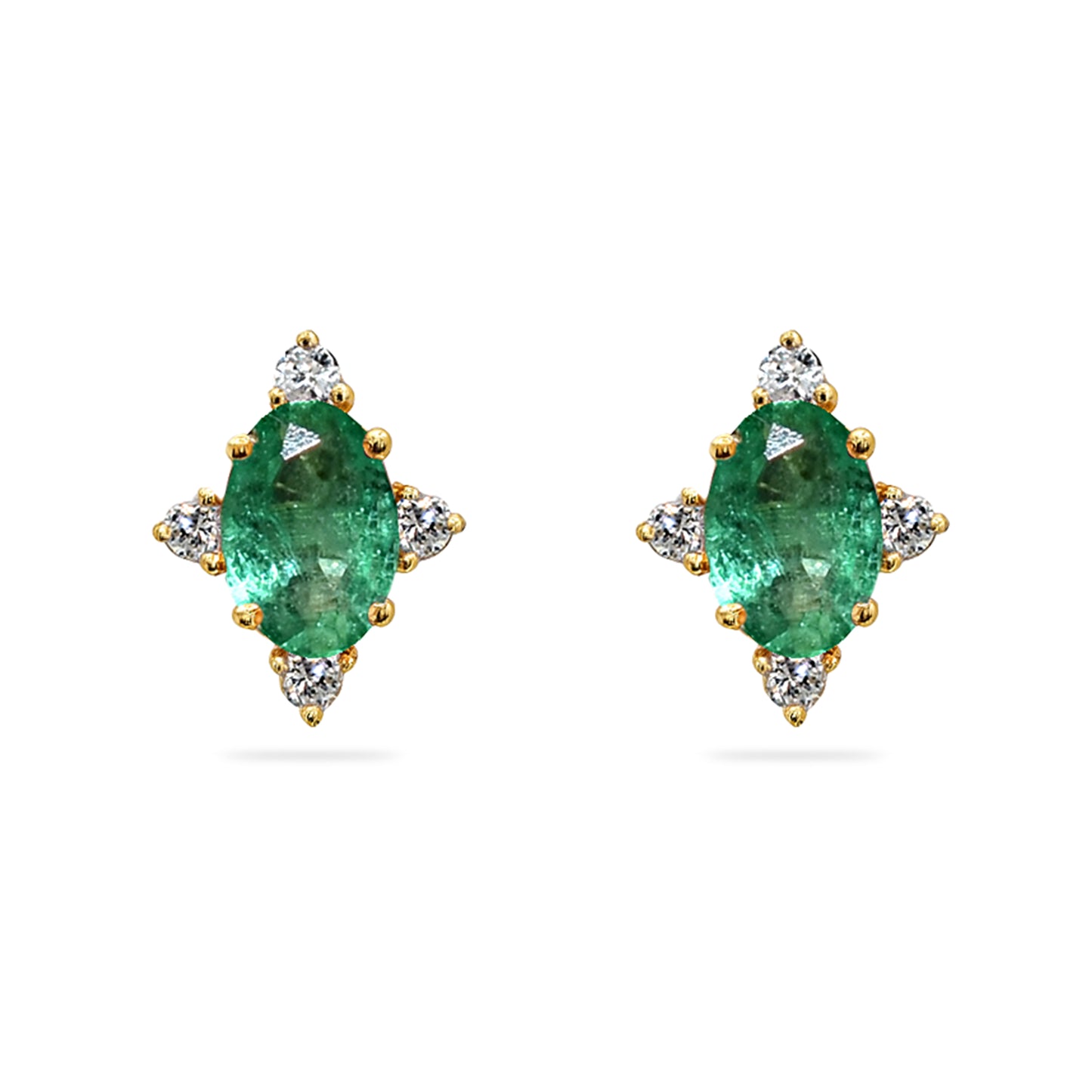 14k Emerald Diamond Oval Star Earring