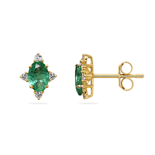 14k Emerald Diamond Oval Star Earring