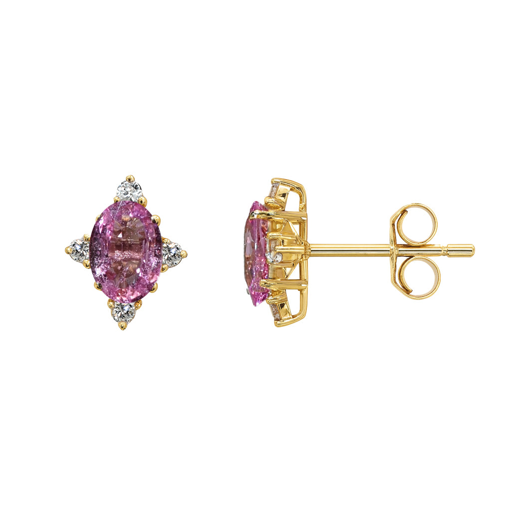14k Pink Sapphire Diamond Oval Star Earring