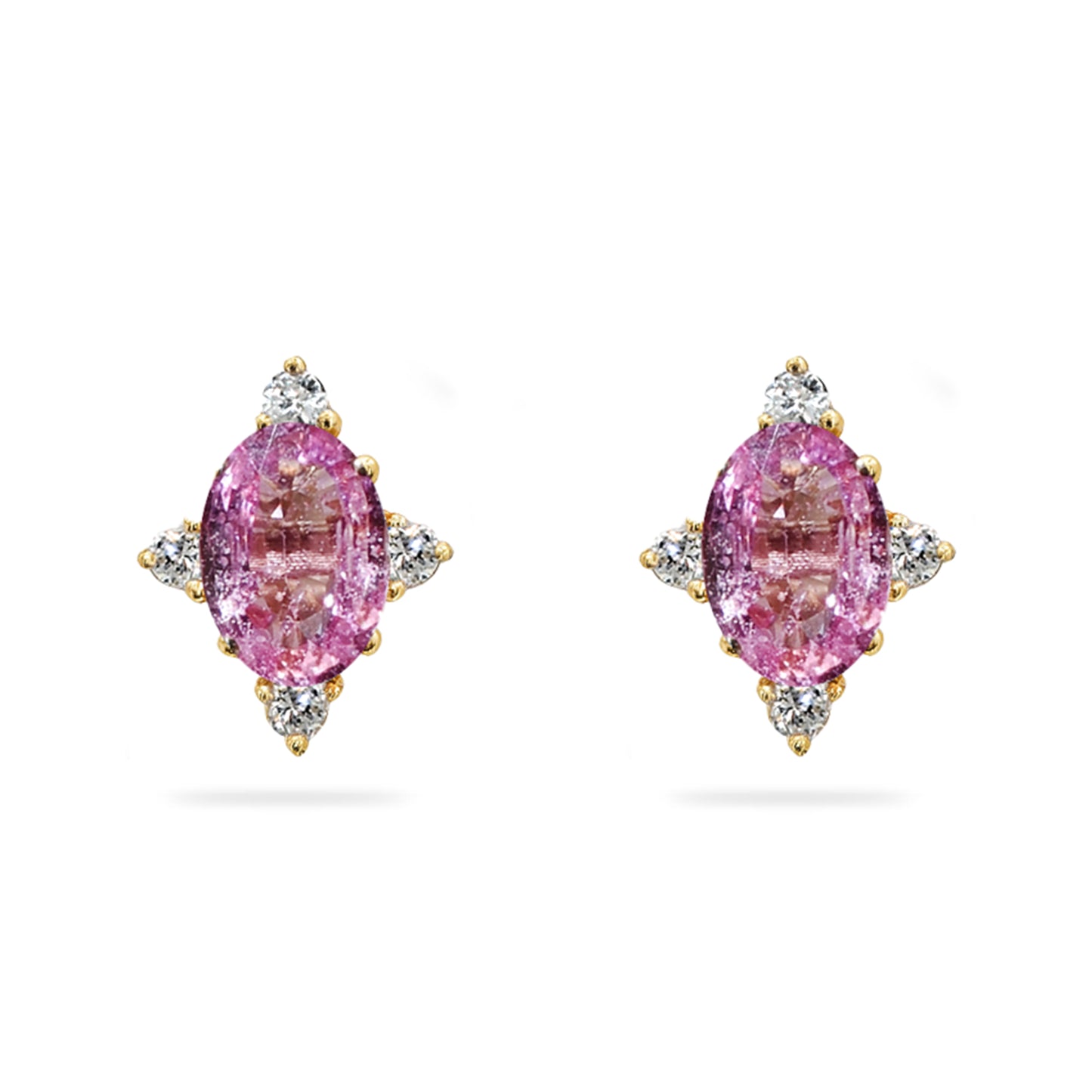 14k Pink Sapphire Diamond Oval Star Earring