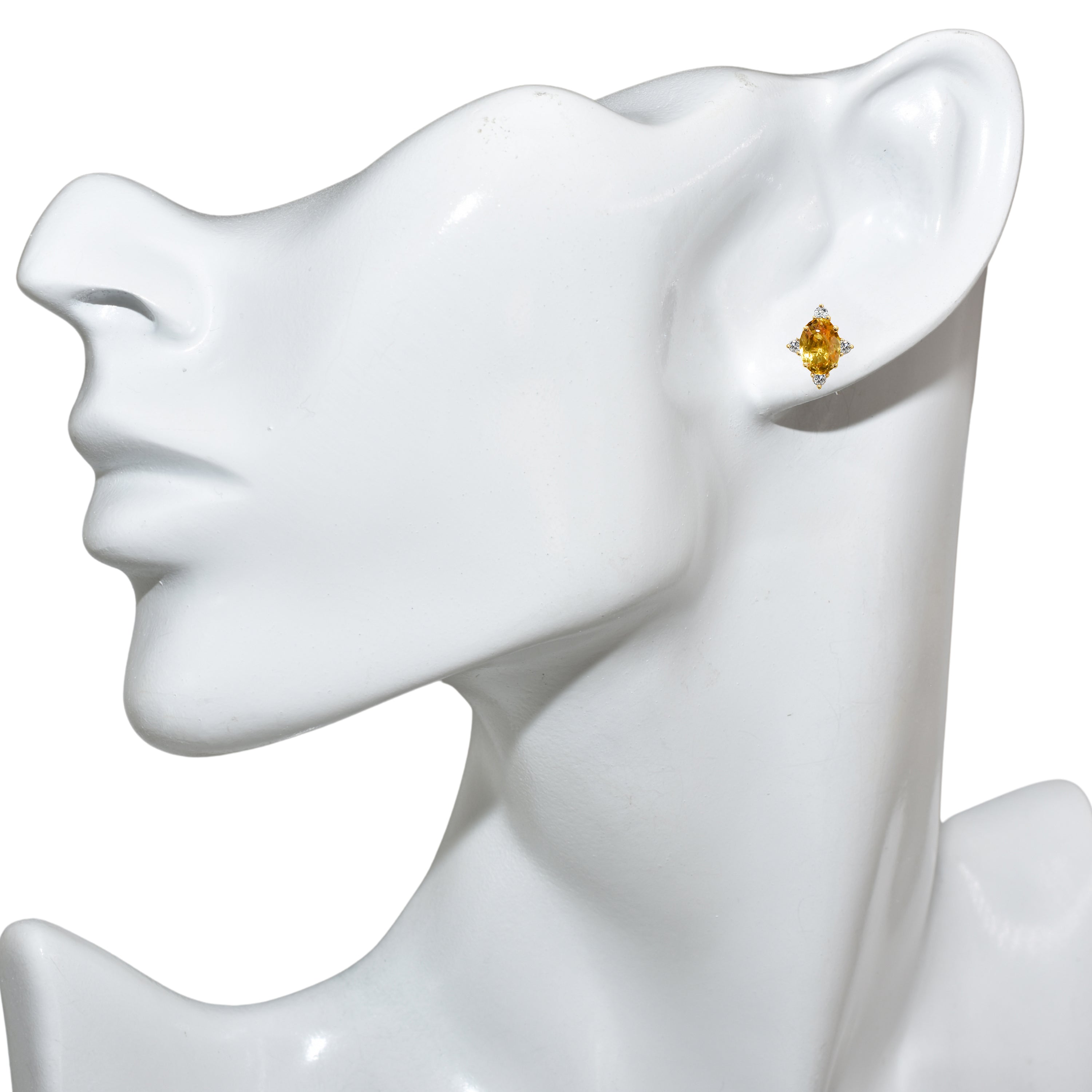 14k Yellow Sapphire Diamond Oval Star Earring