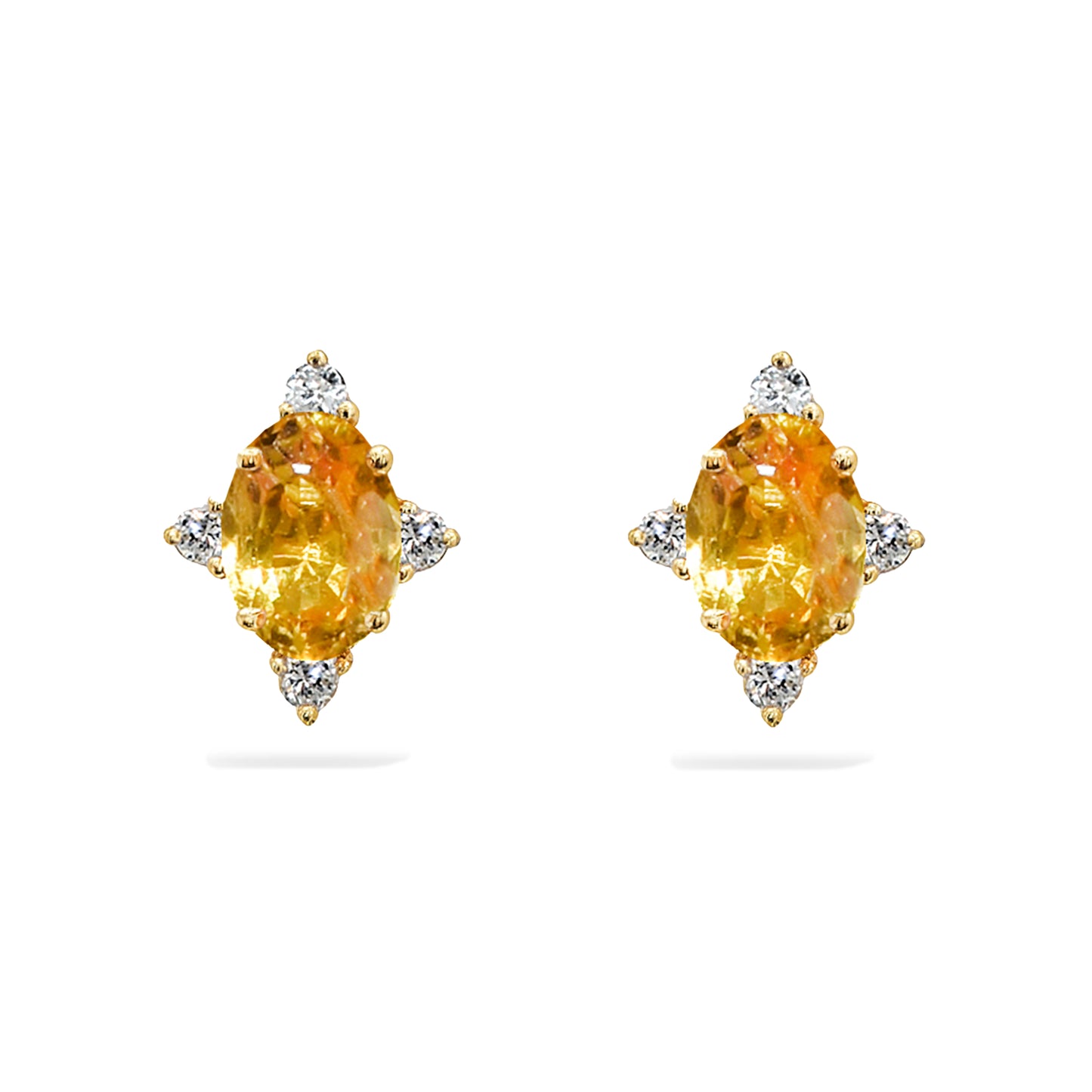 14k Yellow Sapphire Diamond Oval Star Earring
