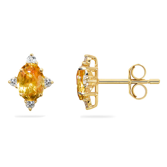 14k Yellow Sapphire Diamond Oval Star Earring