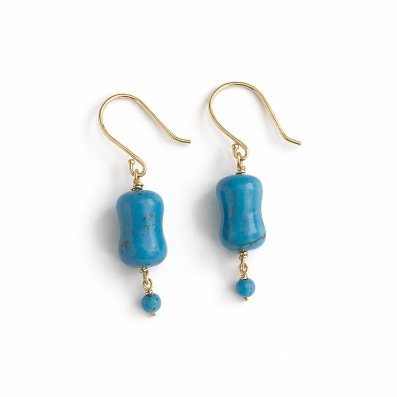 14k Turquoise Dog Bone Drop Hook Earring