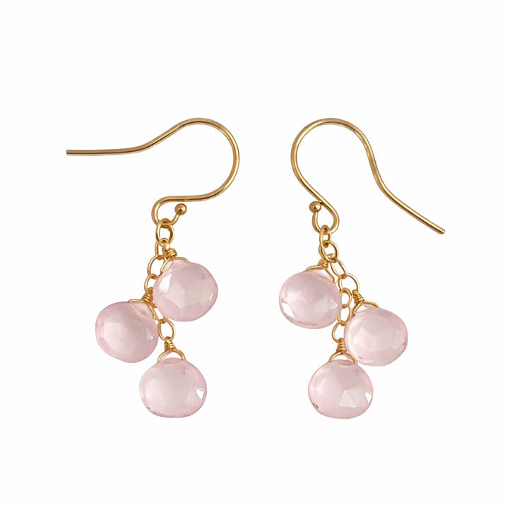 14k Gemstones Triple Heart Dangle Hook Earring