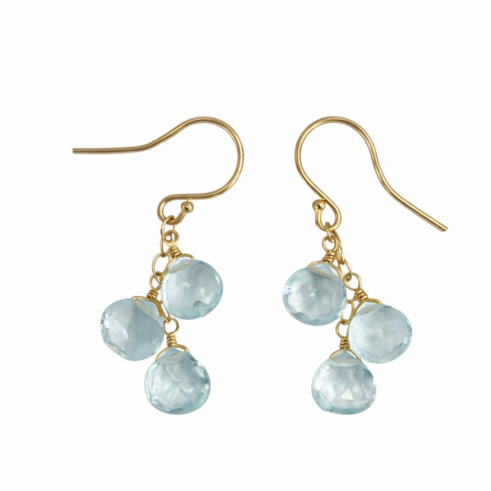 14k Gemstones Triple Heart Dangle Hook Earring