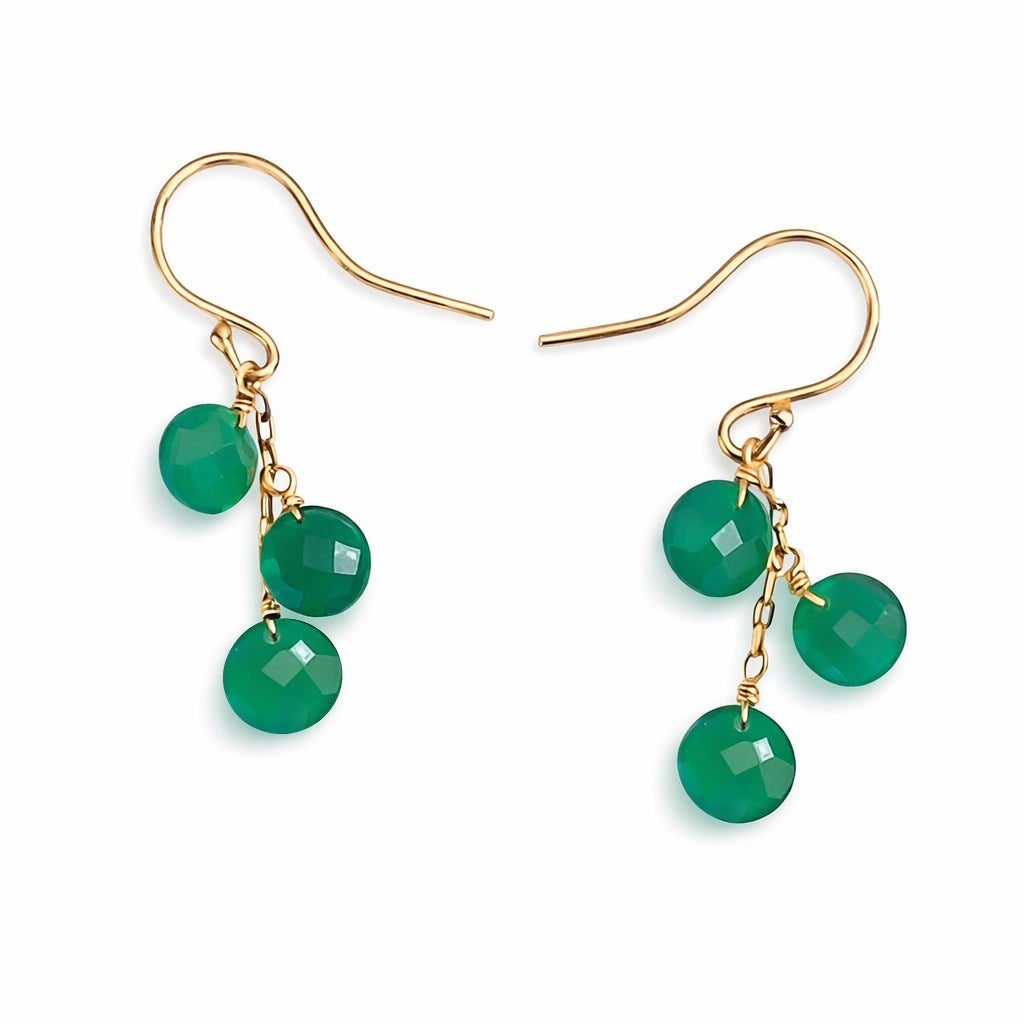 14k Green Onyx Coin Dangle Hook Earring