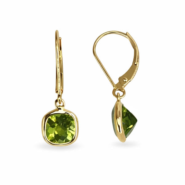 14k Peridot Cushion Leverback Earring