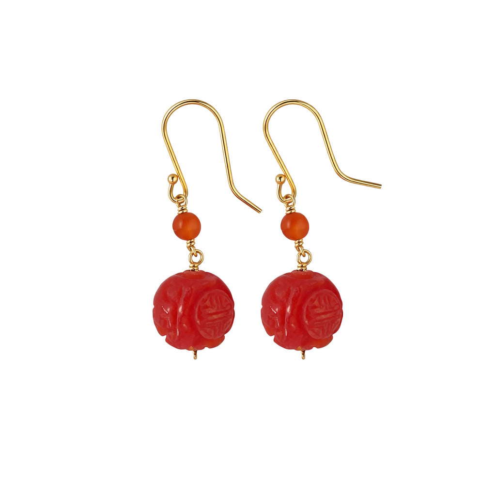 14k Carnelian Dangle Hook Earring