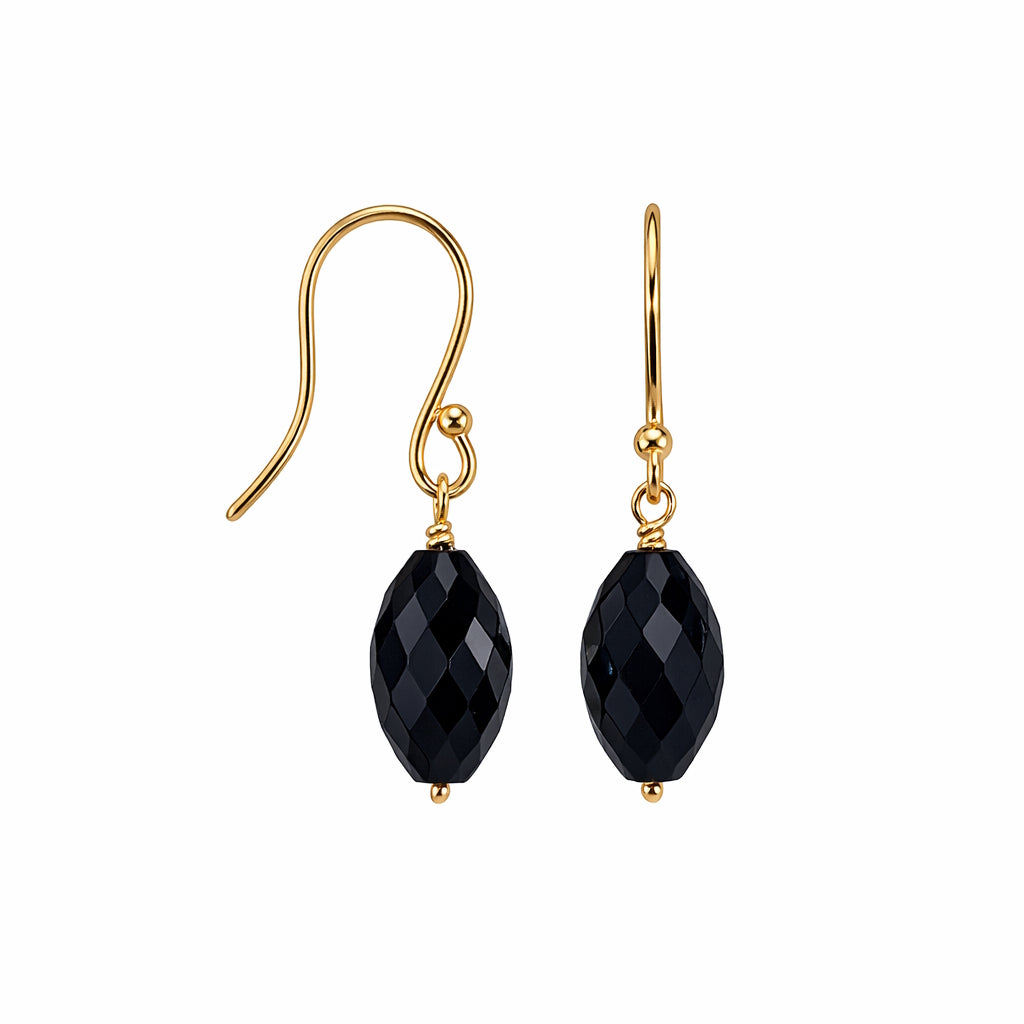 14k Black Onyx Faceted Oval Hook Earring