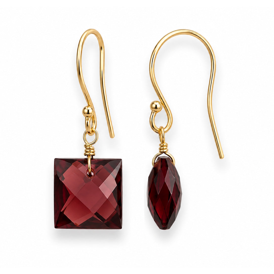 14k Garnet Square Hook Earring