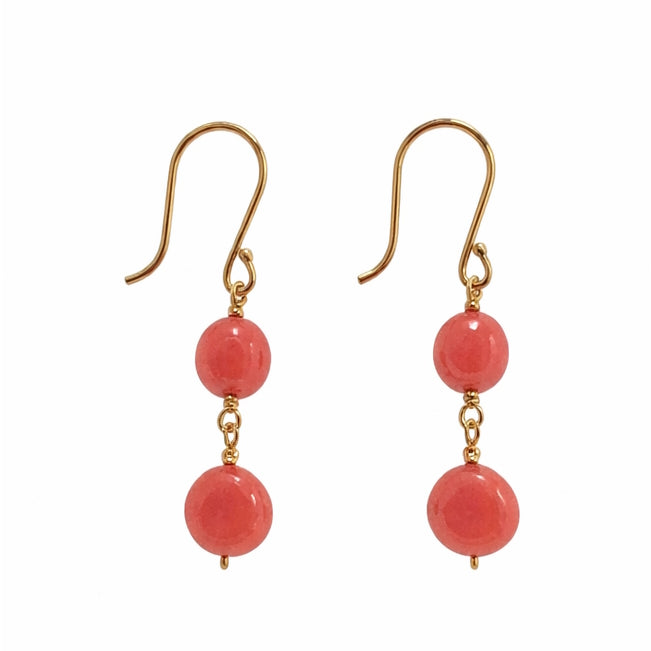 14k Pink Coral Coin Dangle Hook Earring