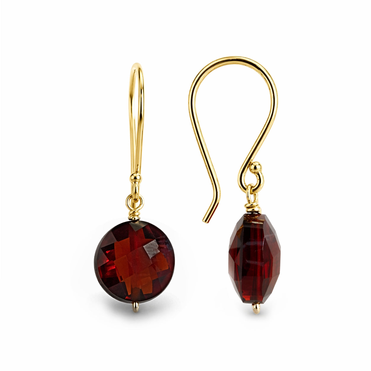14k Garnet Coin Hook Earring