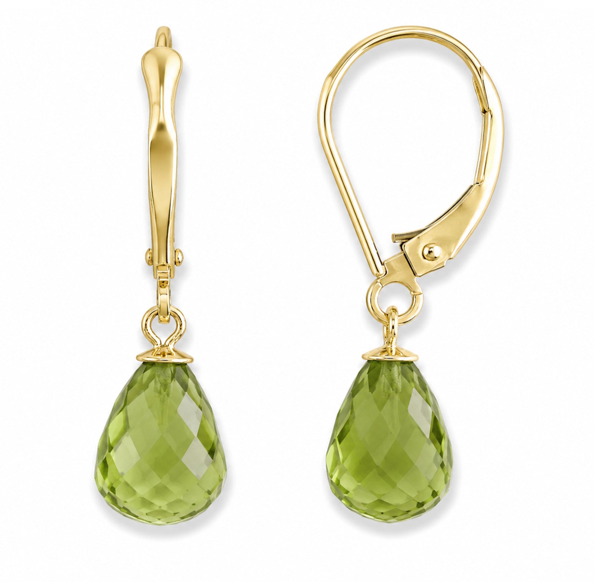 14k Peridot Drop Leverback Earring