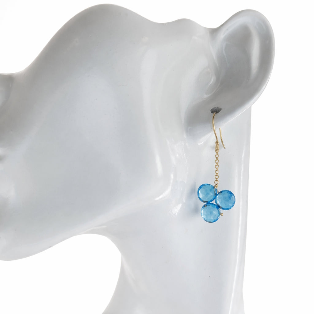 14k Swiss Blue Topaz Heart Gold Chain Hook Earring