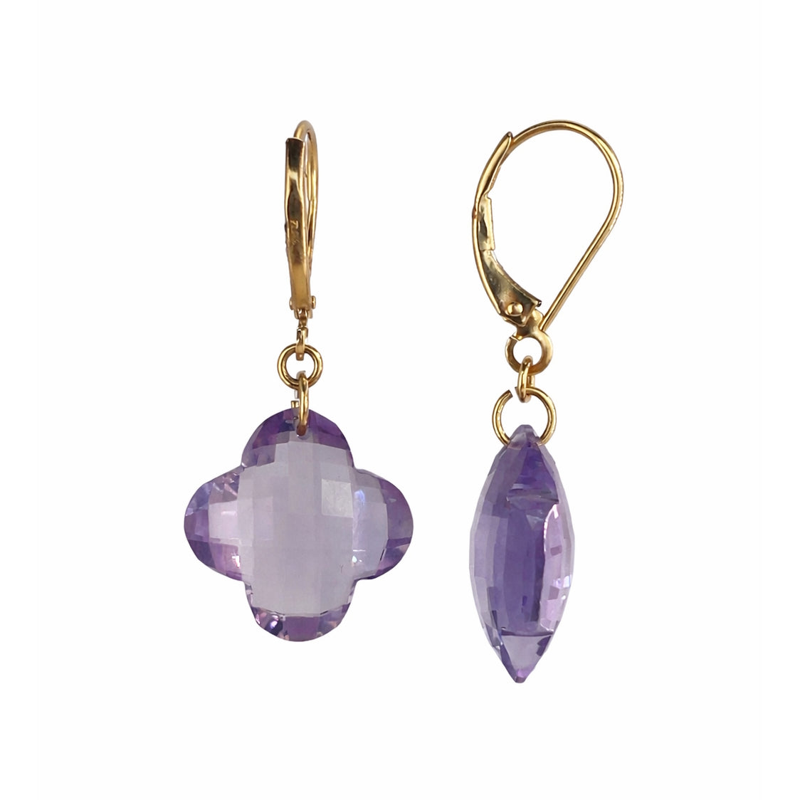 14k Amethyst Clover Leverback Earring
