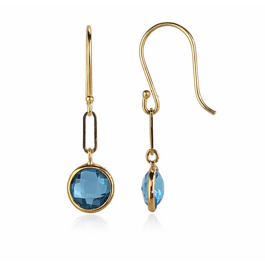14k Swiss Blue Topaz Paperclip Hook Earring