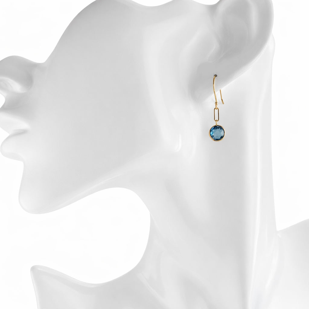 14k Swiss Blue Topaz Paperclip Hook Earring