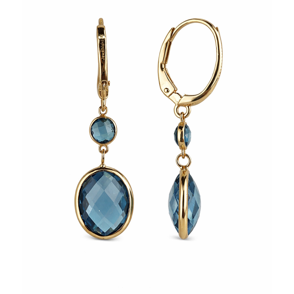 14k London Blue Topaz Bezel Leverback Bezel Earring